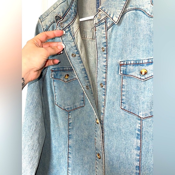 Isabella Bird Women’s Western Denim Button Down Dress Duster Jean Jacket - Picture 4 of 8